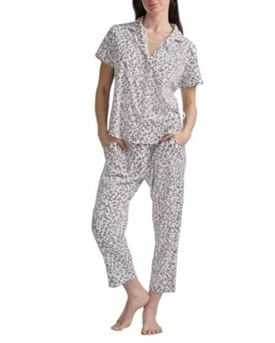 Karen Neuburger Women’s Notch Collar 2-Piece Slim Leg Pajama Set, White, XLARGE