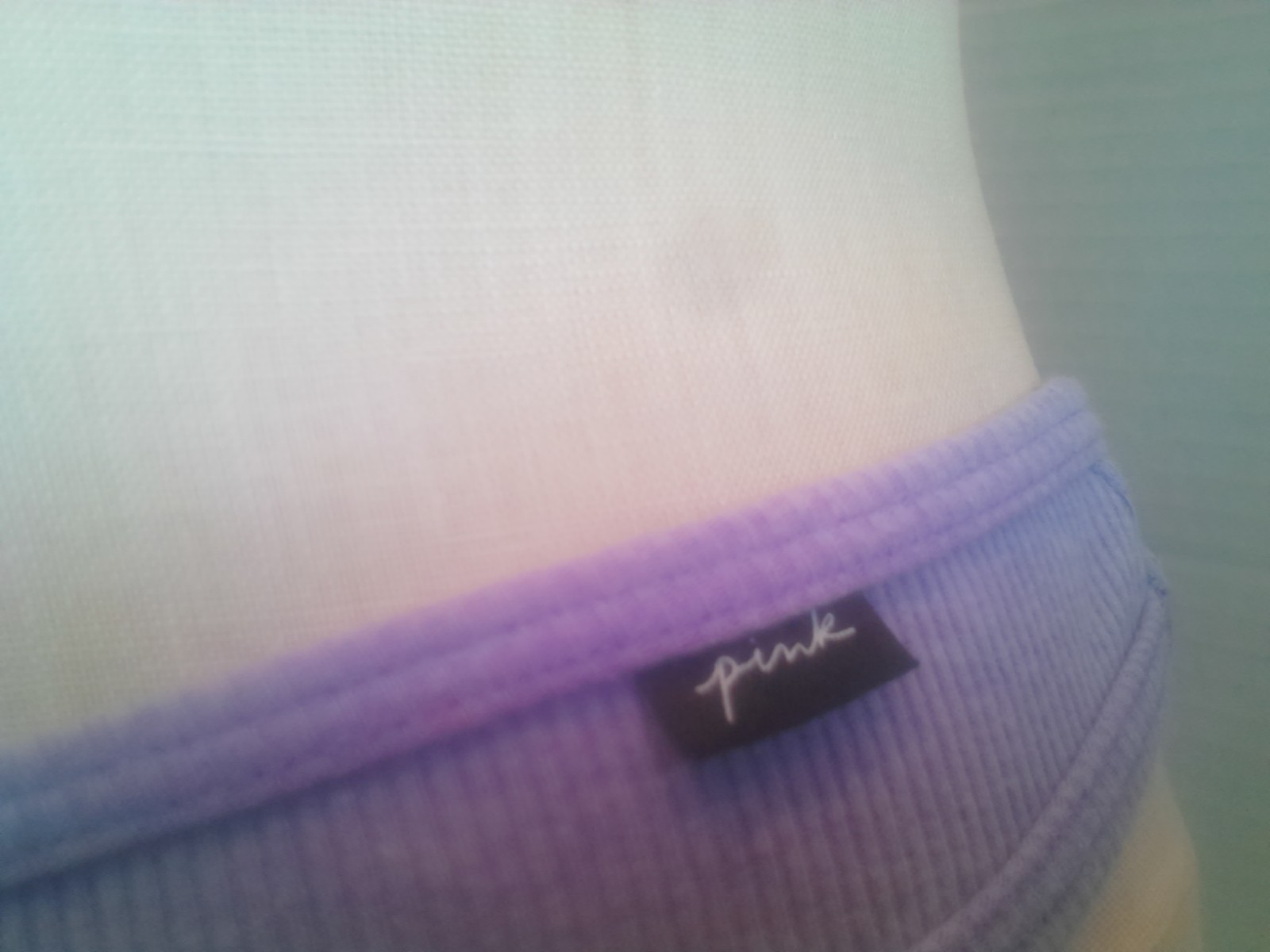 NWOT. VS. Embroidery Ghost Panty. PINK. Purple Soft Rib. Thong. L.