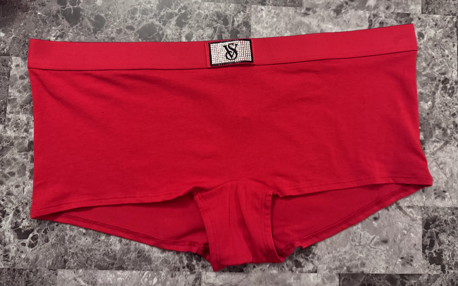 NWT VICTORIA’S SECRET XL RED RHINESTONE SHINE PATCH THICK BAND BOYSHORT PANTIES