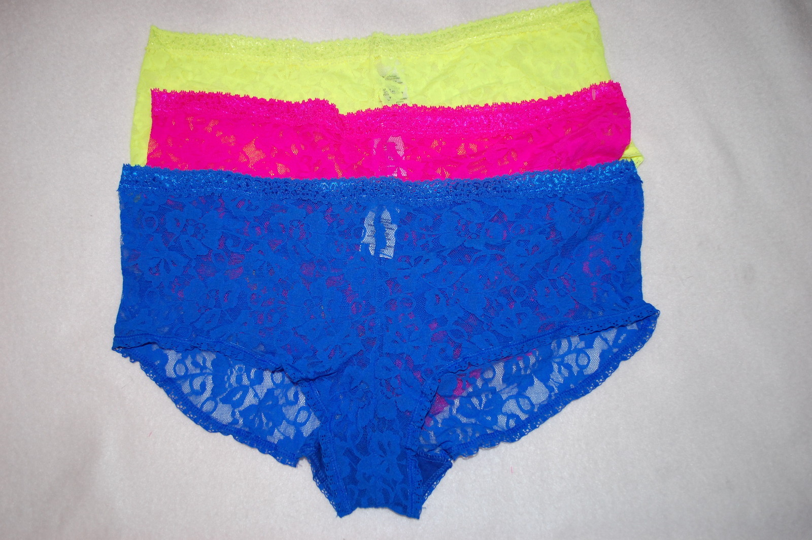 Juniors 3 PR LOT LACE HIPSTERS Lowrise BLUE Hot Pink NEON YELLOW Panties XS-S