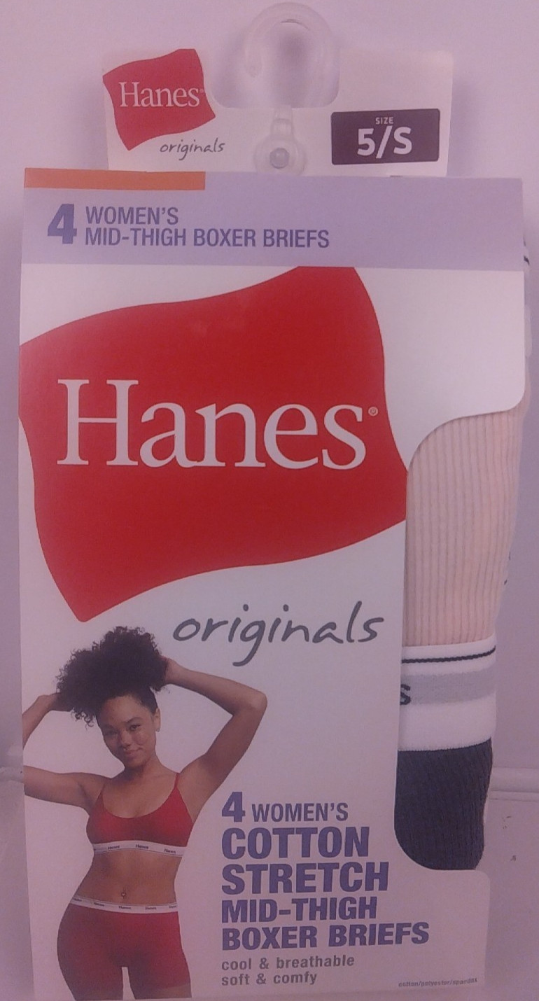 Hanes Originals Ladies 4 Cotton Stretch Mid-Thigh Boxer Briefs Size 5/S – New