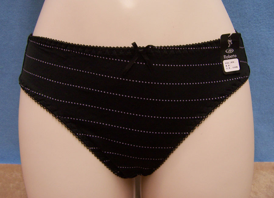 ONLY YOU Robeto Bikini Panties black with fine purple Stripe Satin bow NEW