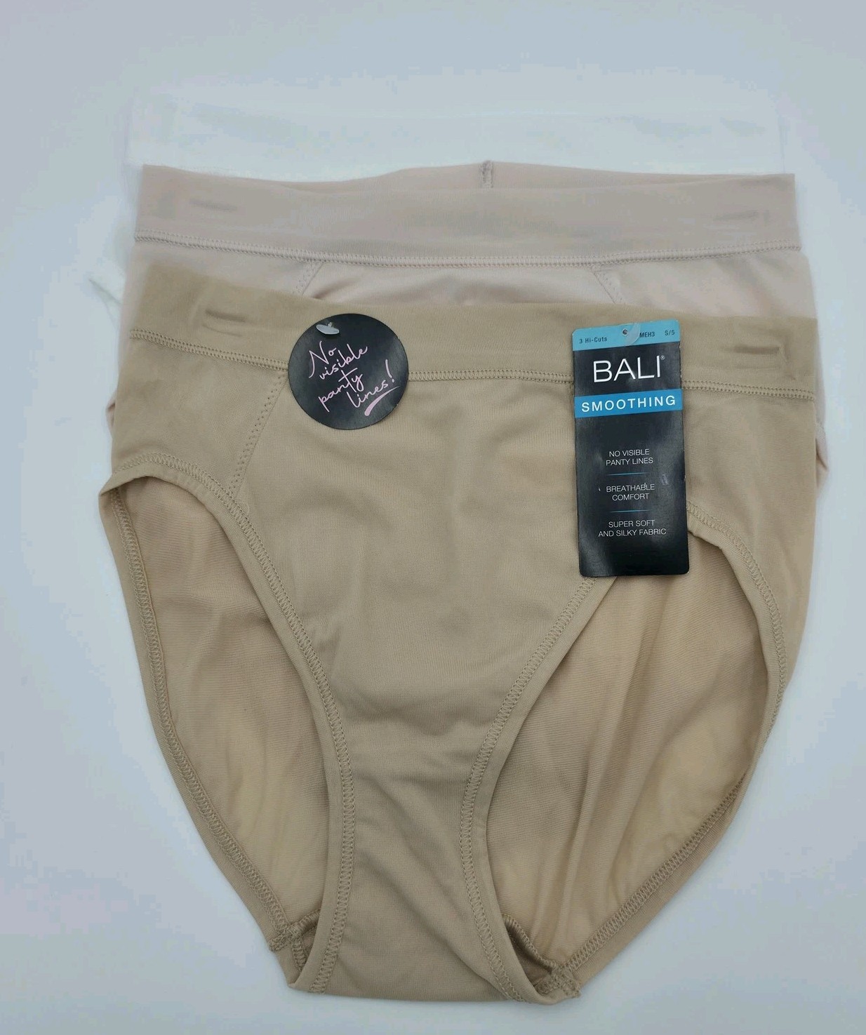 Bali Smoothing Hi-Cut Panties Womens Small 5 3-Pair Beige Nude White VPL DFMEH3