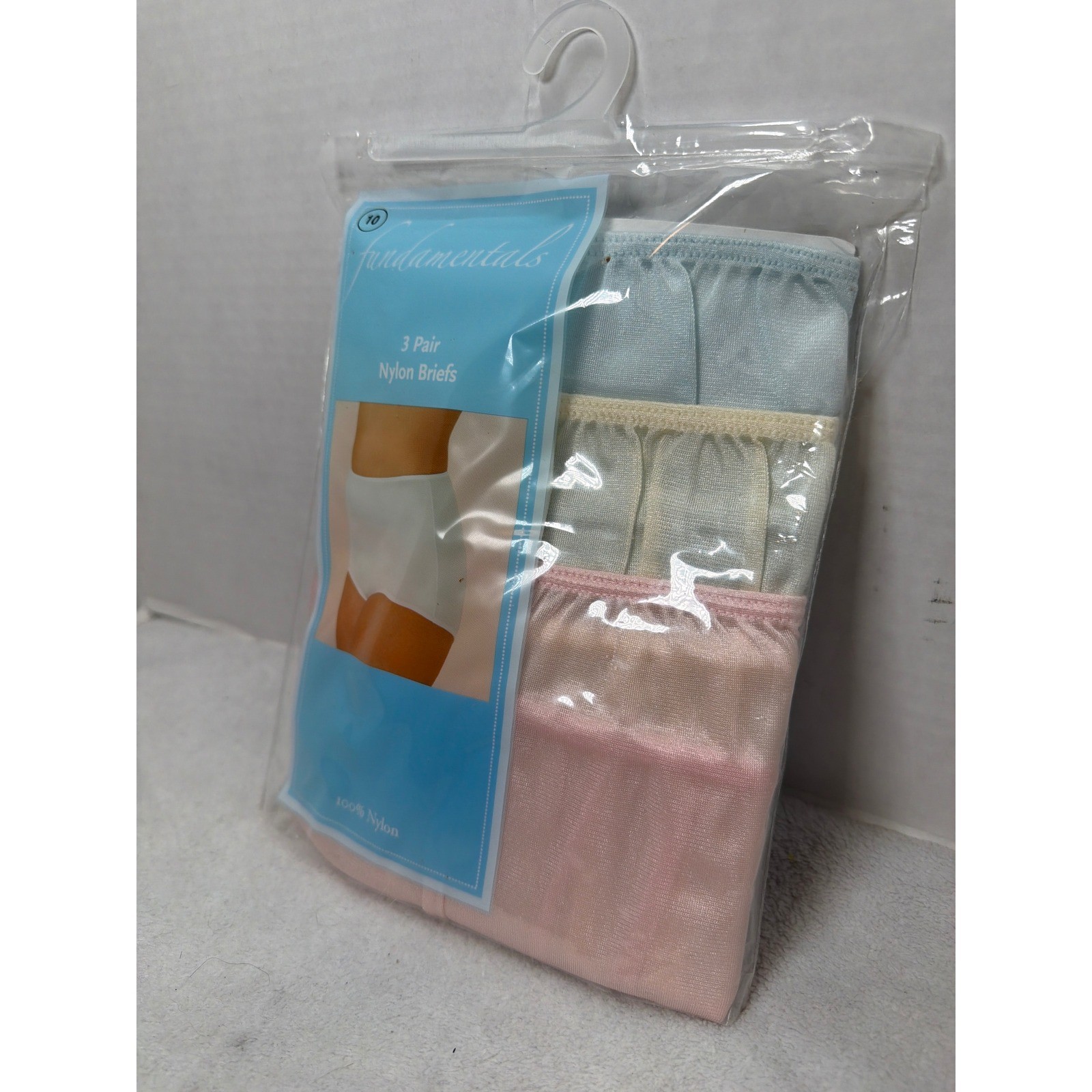 NOS VTG Fundamentals Nylon Briefs Womens Size 10 Multi 3 Pack High Rise Panties