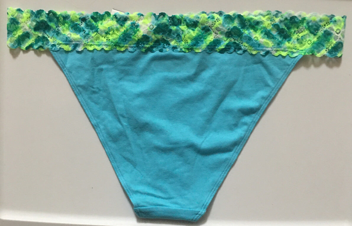 Womens Aqua Floral Bikini Panties Size XL-2XL Lace Waistband Soft Cotton Spandex