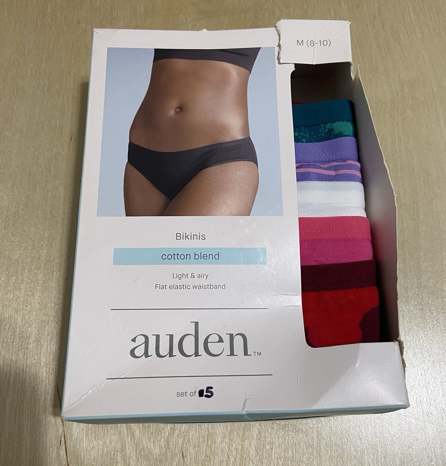 Auden Women’s Size Medium (8-10) Light & Airy Cotton Blend Bikini Panties 5 Pack