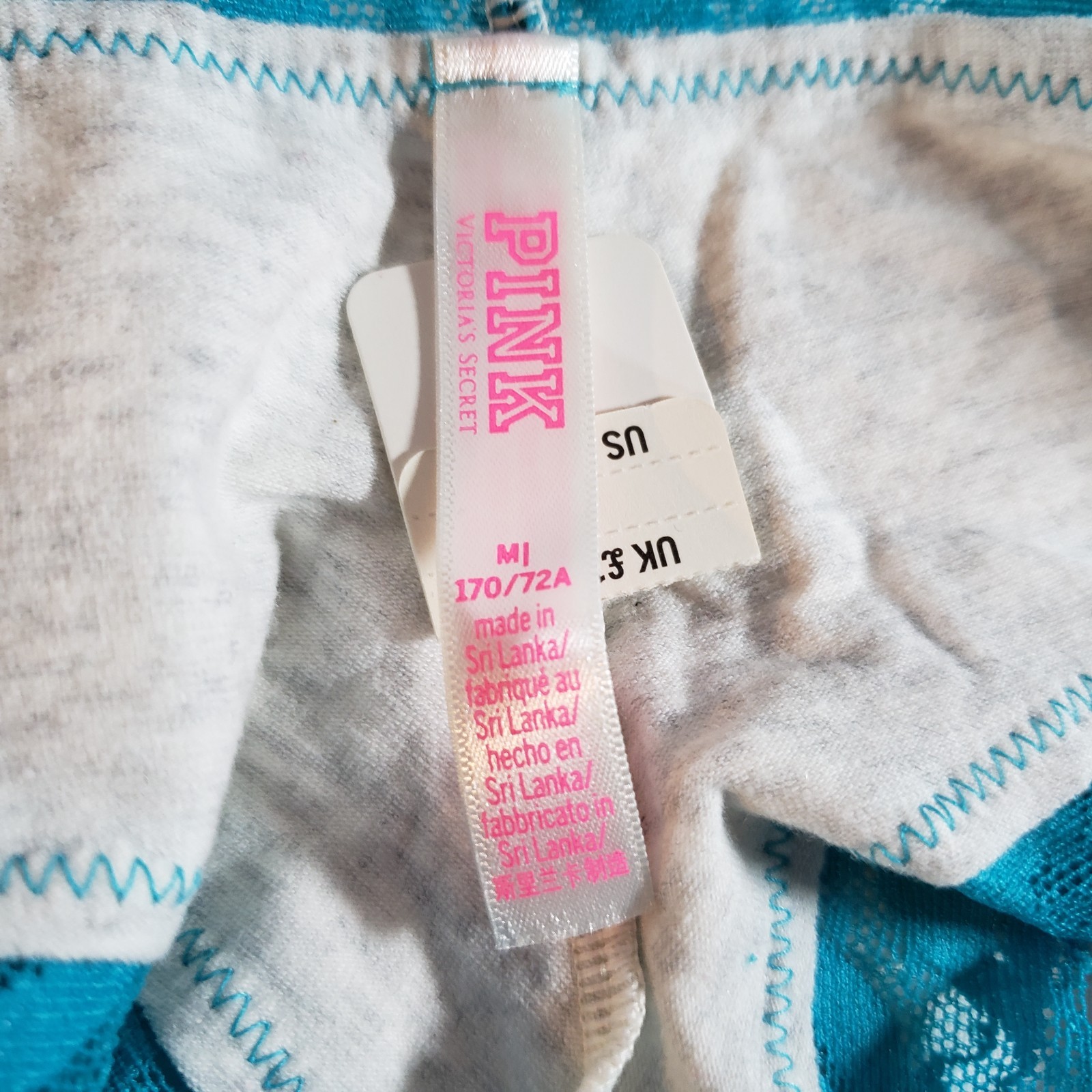 Victoria’s Secret PINK Extra Low Rise Cheekster M Gray Teal Blue Lace