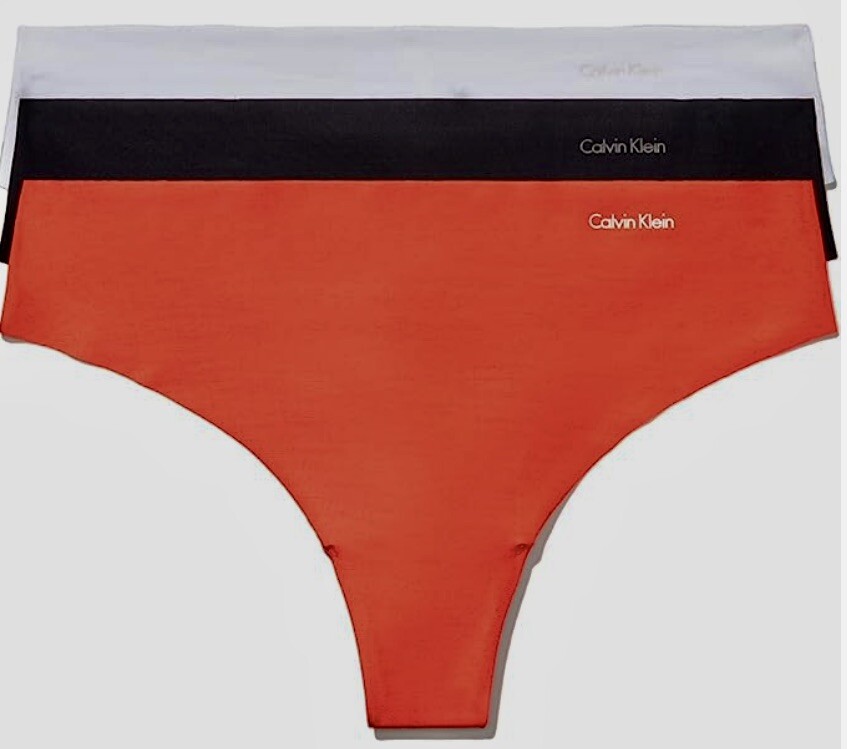 CALVIN KLEIN Invisibles Terra Cotta White Black 3 pk Thong Panty Womens Sz XS 4