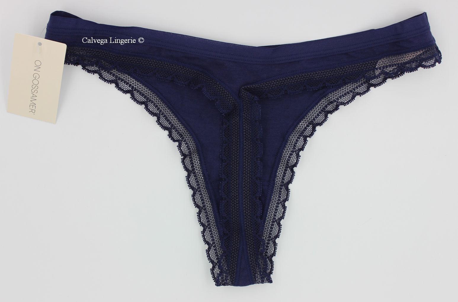 NWT OnGossamer G216 “Cabana Cotton” Low Rise Cotton / Modal Thong, Navy Blue, S