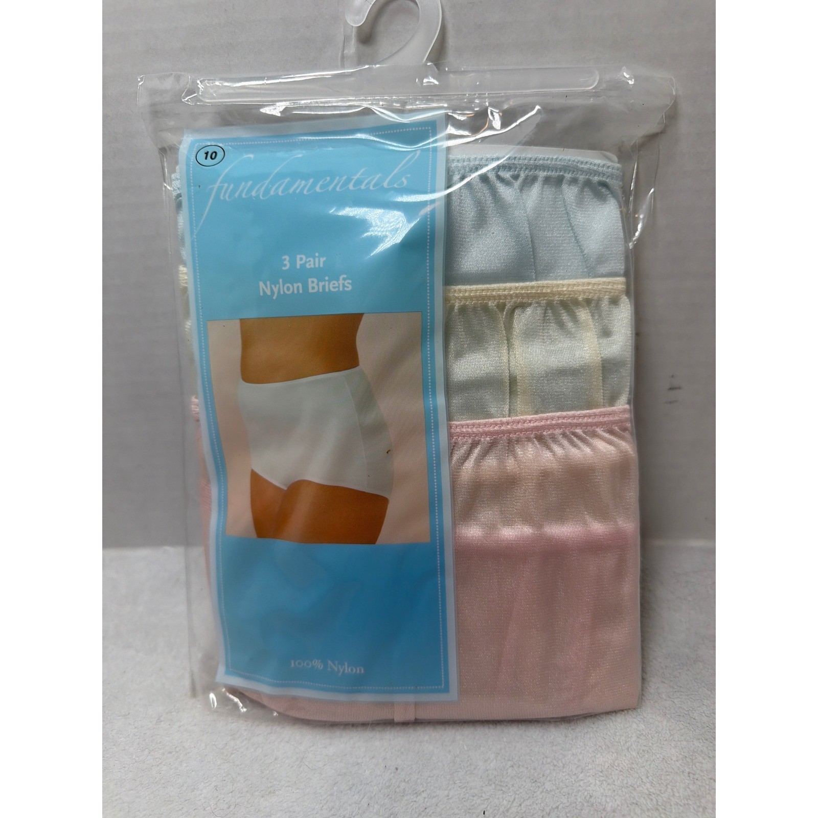 NOS VTG Fundamentals Nylon Briefs Womens Size 10 Multi 3 Pack High Rise Panties