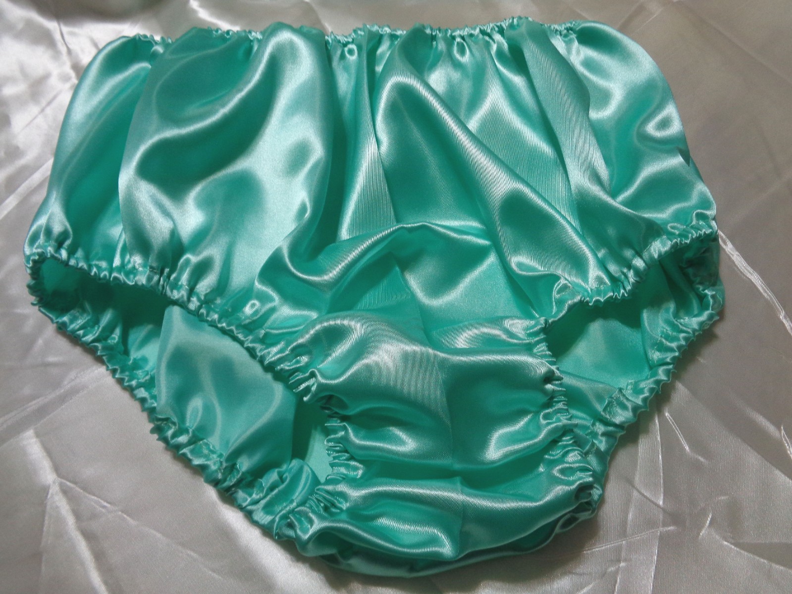 Adult sissy handmade aqua blue green men satin panties briefs bloomer 34-48