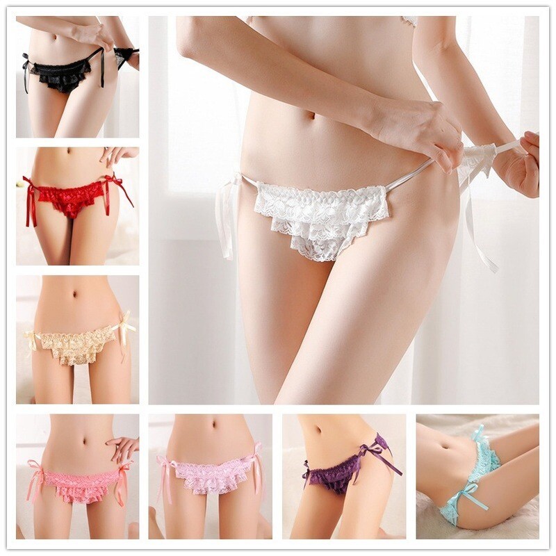 2x Lace Sheer Briefs Knickers G-strings Underwear Panties Layer Ruffle Sexy Cosy