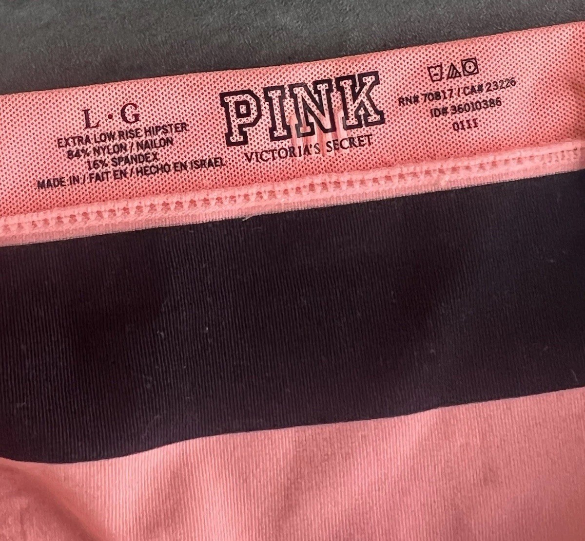 Vintage Victorias Secret PINK Orange & Black Striped Low Rise Hipster Yoga Panty