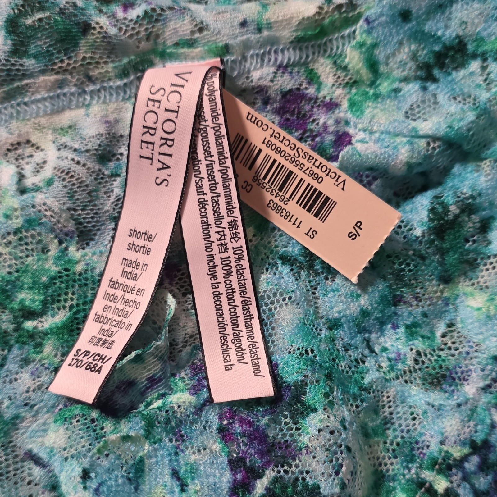 Victoria’s Secret Shortie Panties Blue Green Lace Floral S/P