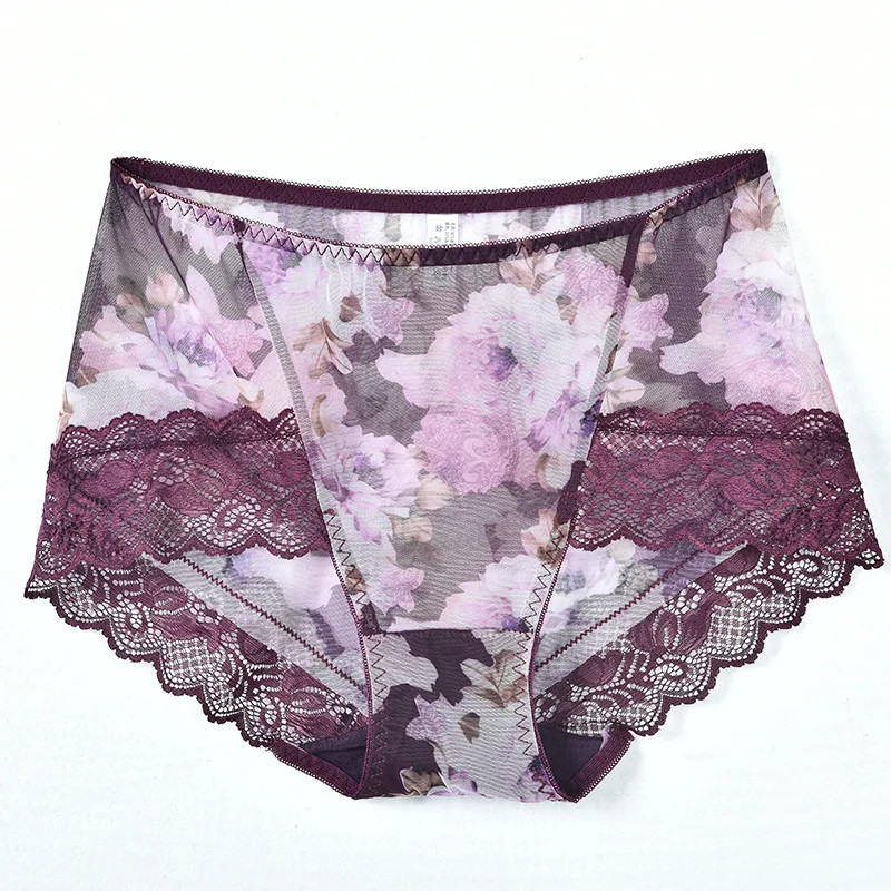 Mesh Lace Panties Mid Rise Womens Sheer Floral Panty Plus Size Underwear