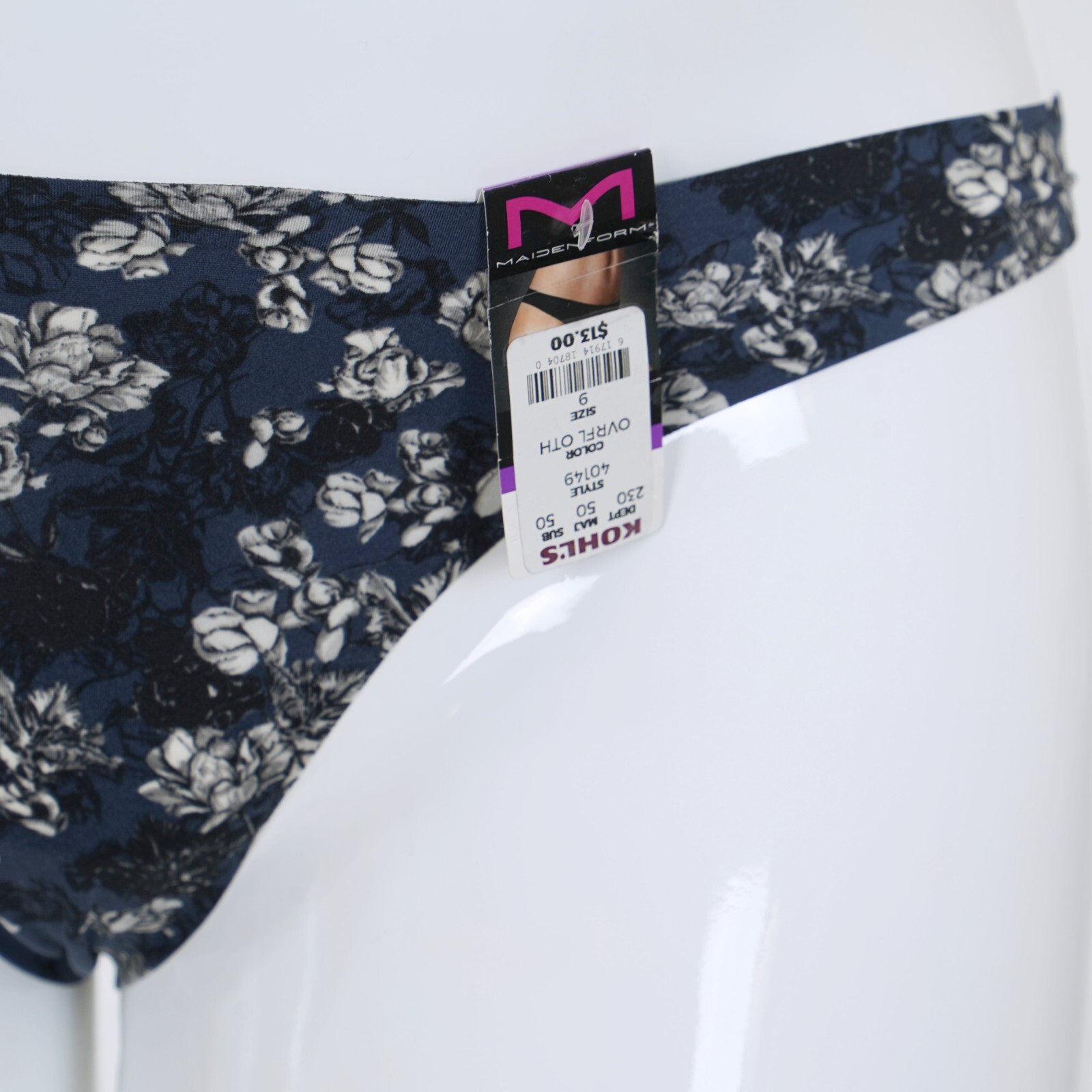 MAIDENFORM Women’s Size 2XL/9 Invisible Comfort NAVY FLORAL THONG Panties #40149