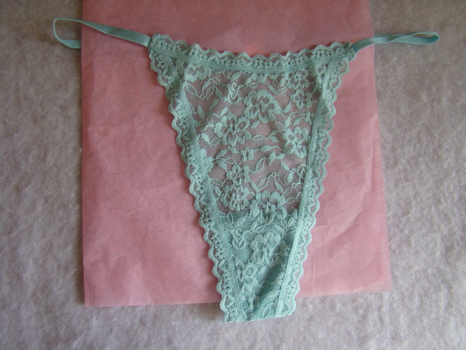 New Victoria’s Secret Mint Green Floral Lace Strappy Sides Thong String Panty
