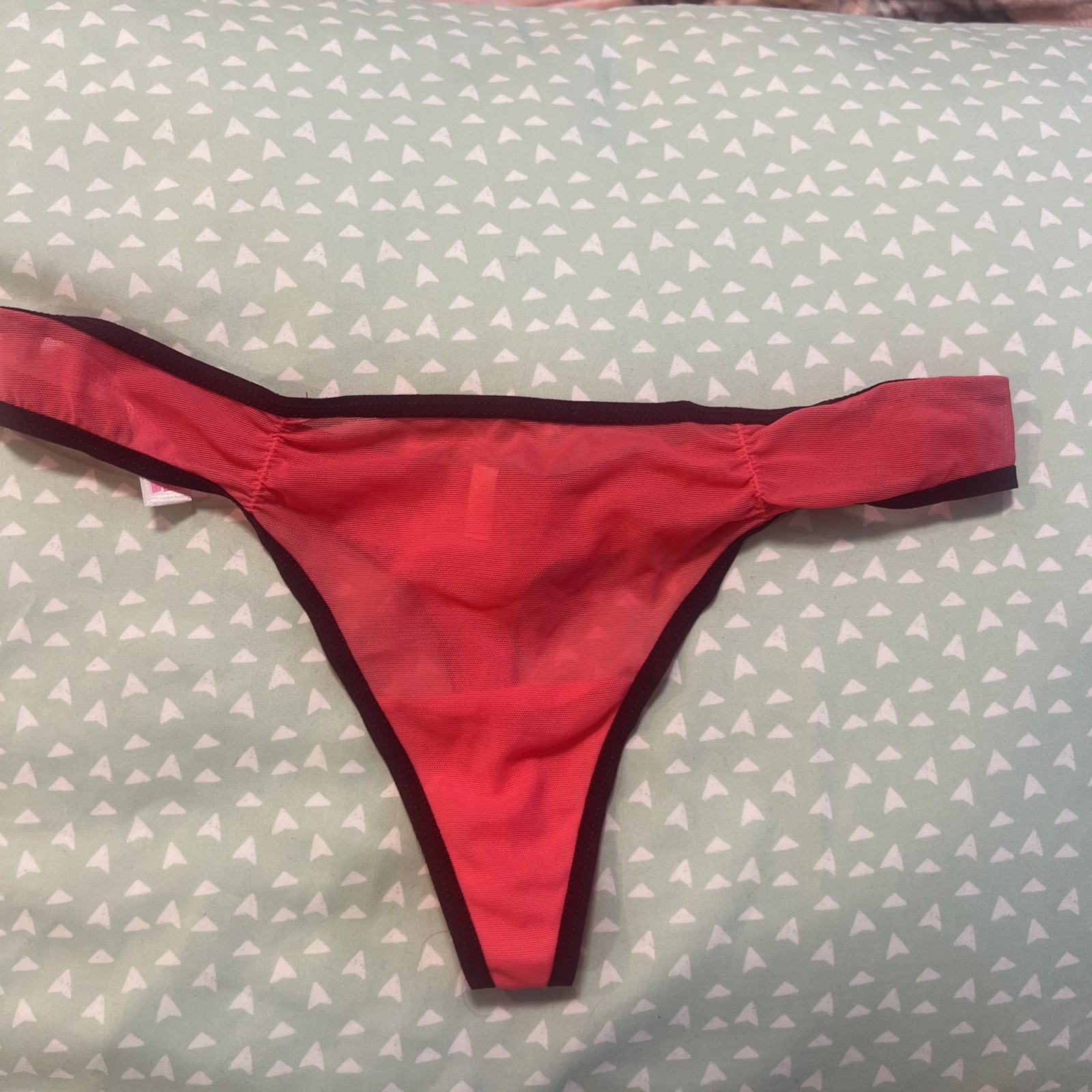 Victoria’s Secret Ruched Mesh Trimmed Thong Coral Color large