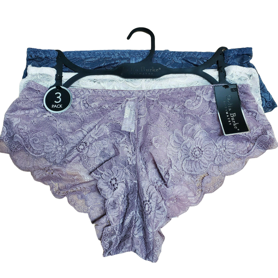 3 pk Delta Burke Semi SHEER Floral Lace Tangas Underwear Panties Nylon ~1X
