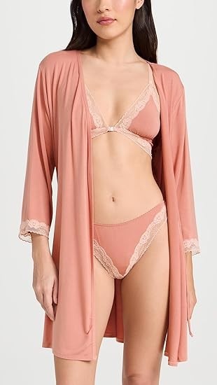 Eberjey Flora Thong Panties Womens Large Rouge Pink Lace Stretch Pull On BUU121