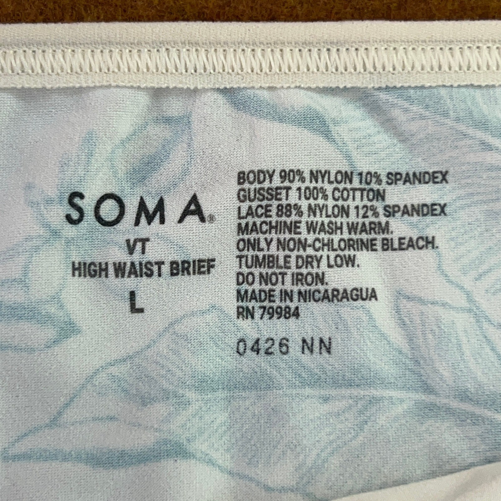 Soma Womens Large Cream Floral Lace Vanishing Tummy High Waist Brief Panty NWT