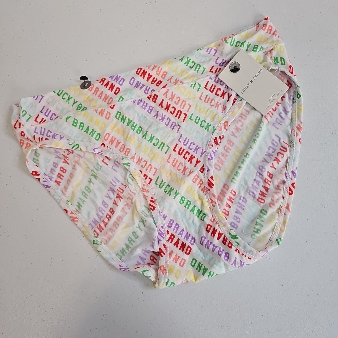 NEW NWT Lucky Brand Rainbow Logo Multi-colored Bikini Panty Size S Small