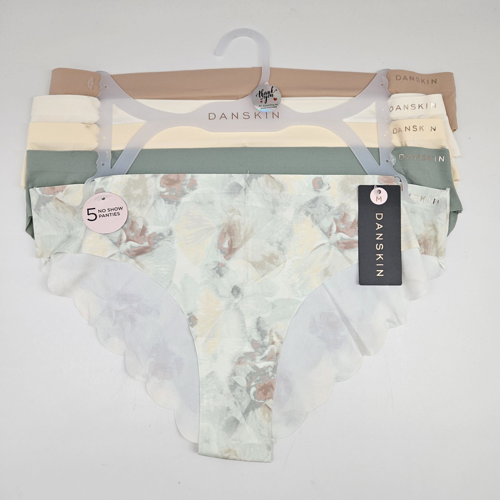 DANSKIN 5 Pack Women’s Medium Logo No Show Microfiber Panties Beige Cream Green