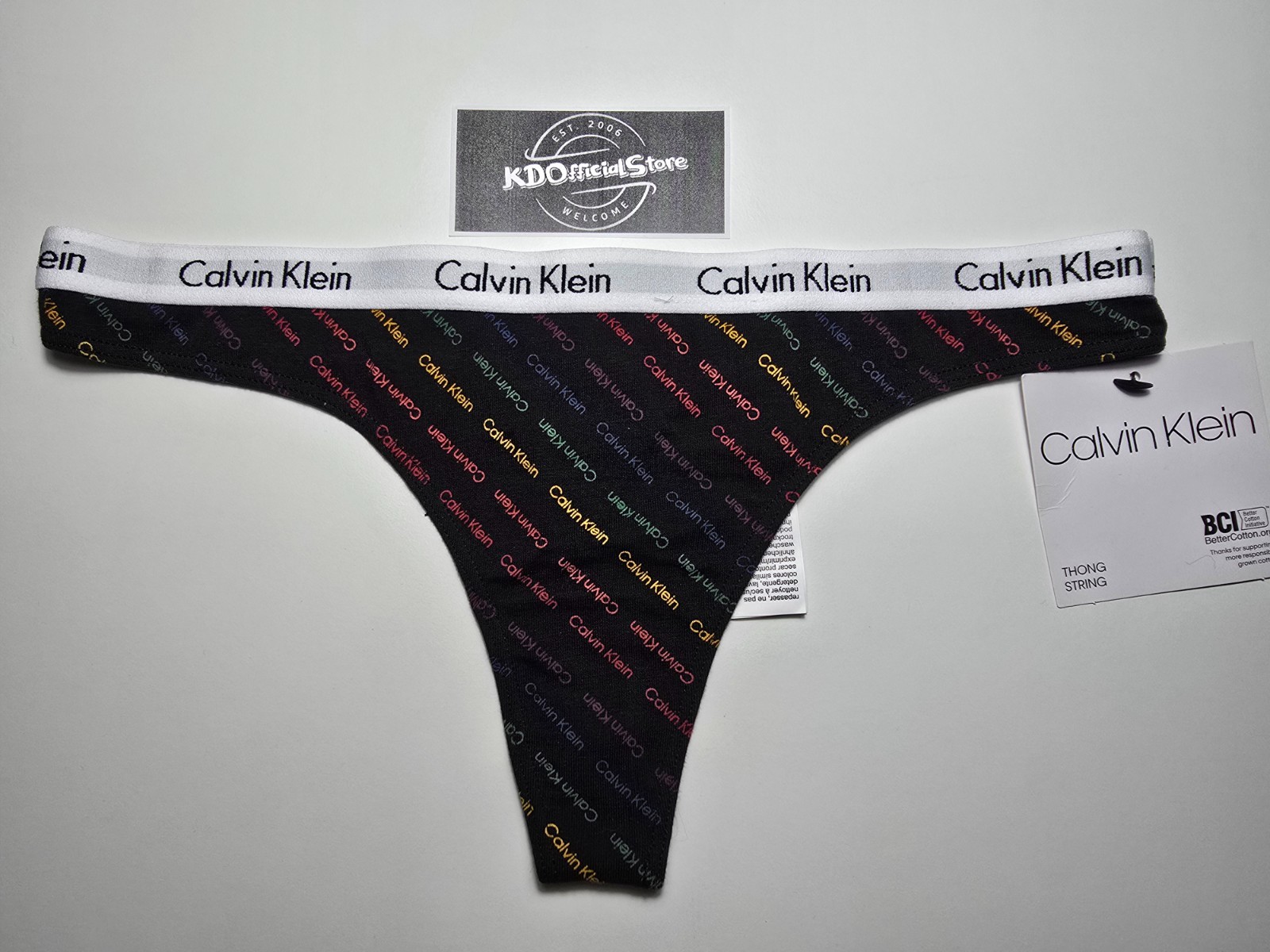 S Calvin Klein Carousel Pride Logo Cotton Thong Panties Underwear Black NWT