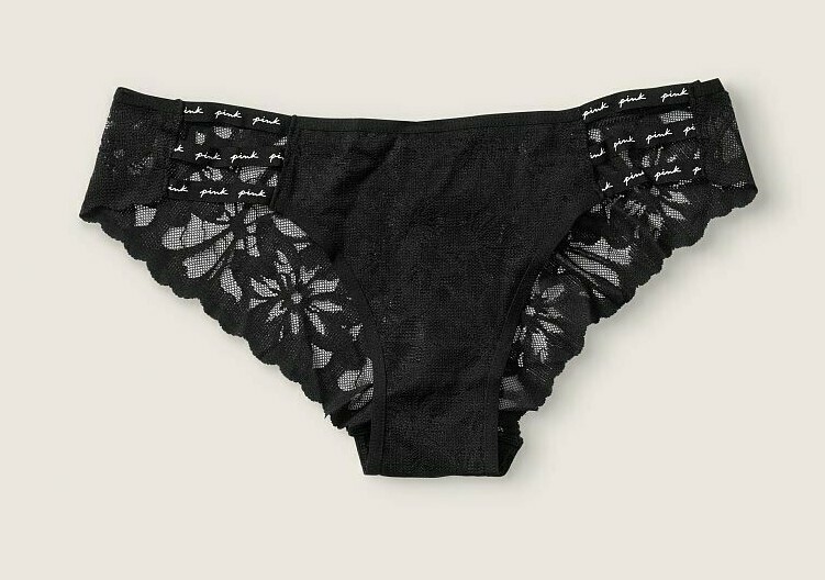 Victoria’s Secret PINK Sexy Black Lace Mesh Strappy Cheekster Cheek Black NWT