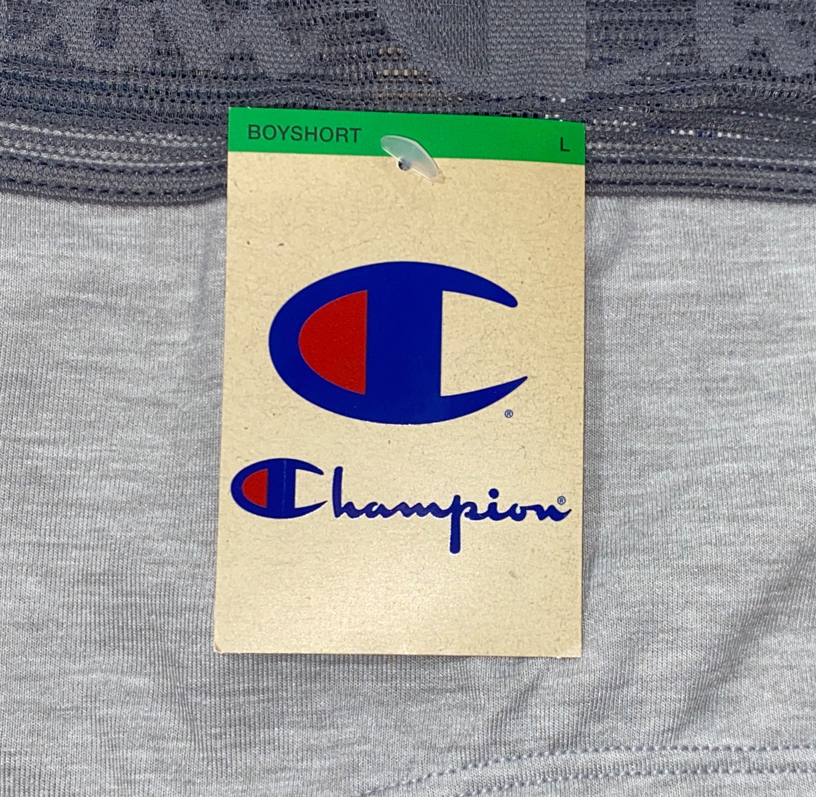 CHAMPION Wide Lace Logo Waistband Grey Girl BoyShort Panty Womens S M L XL 2XL
