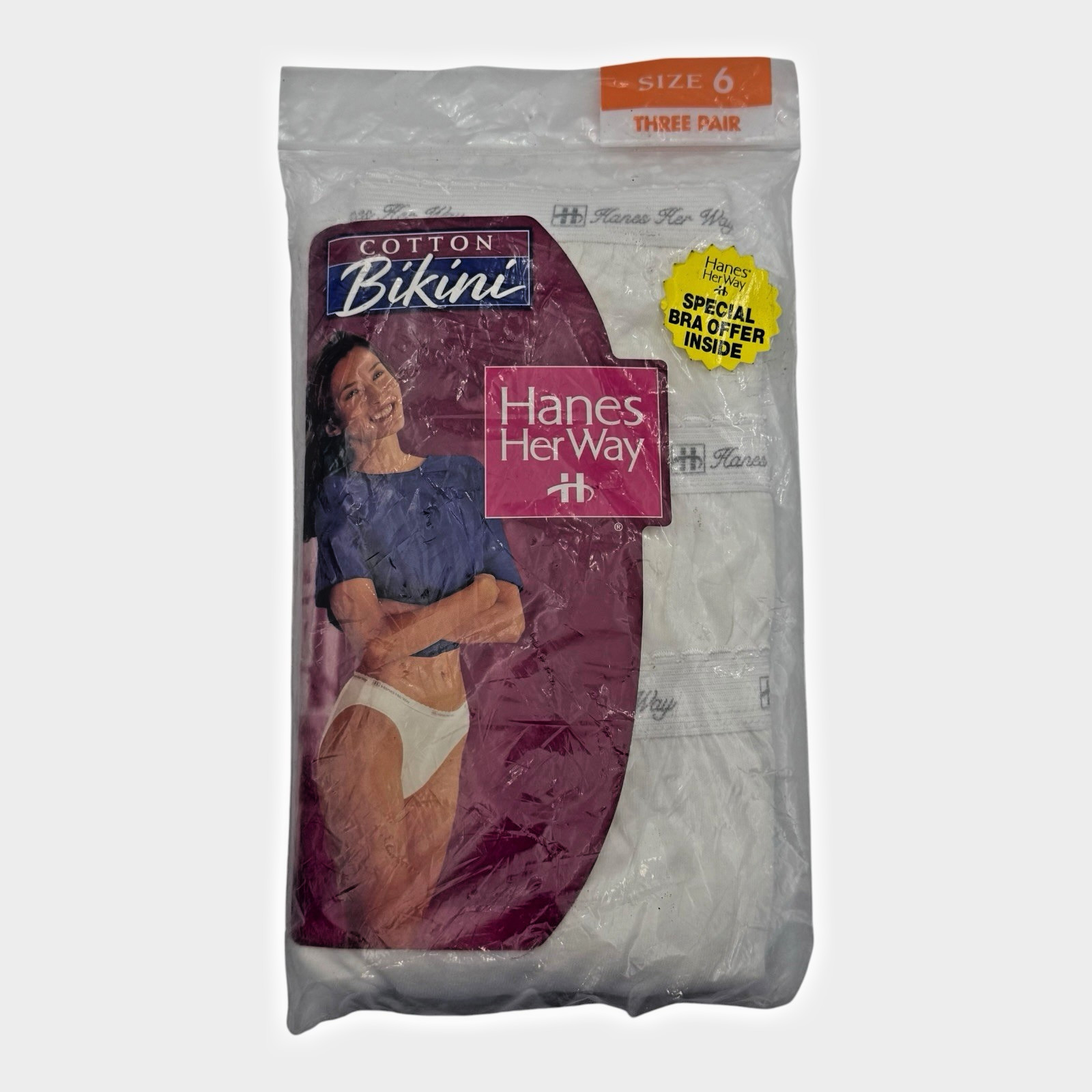 Hanes Her Way Cotton Bikini Panties White 3 Pack Size 6 1420WH NOS 1997 Vintage