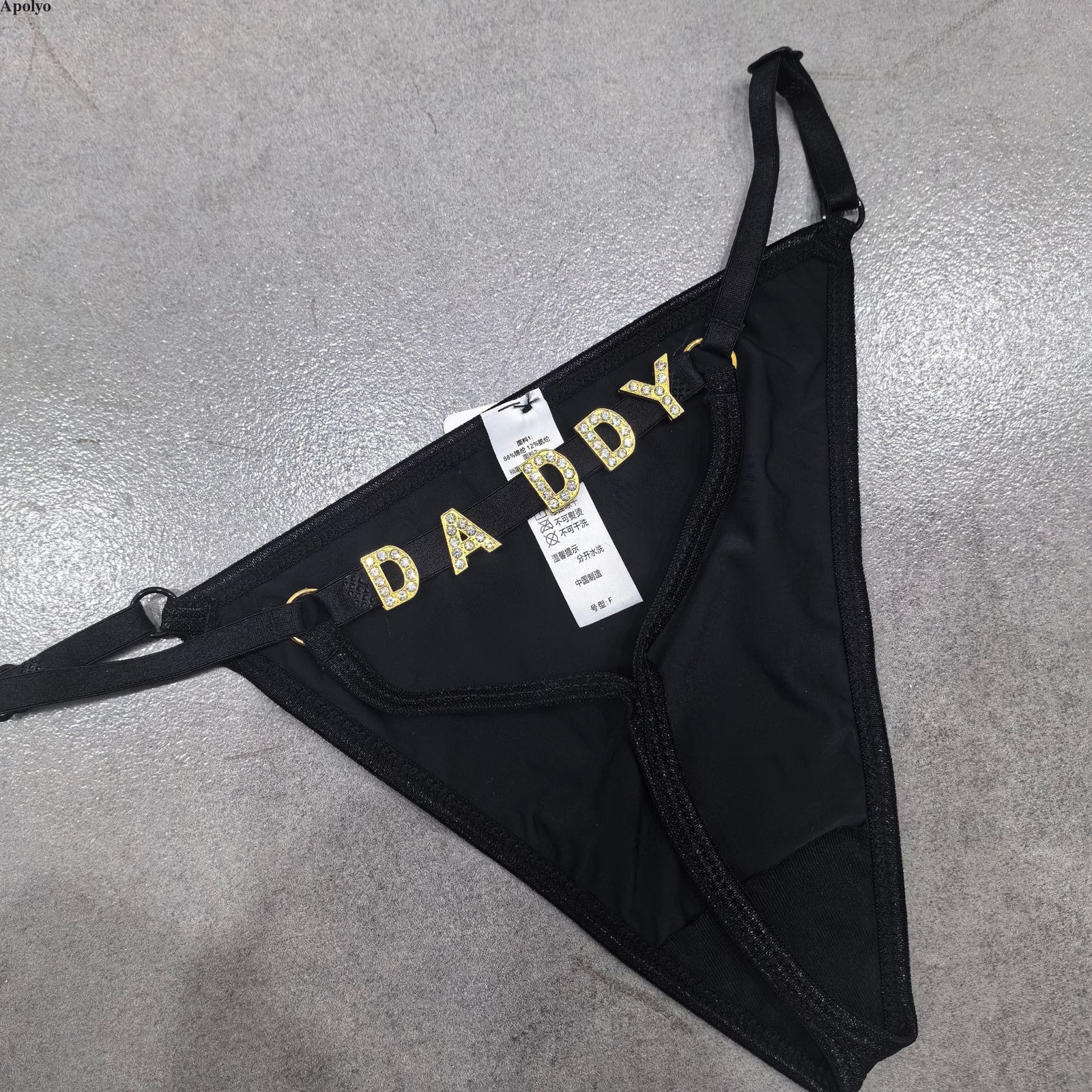Sexy Women Thongs Shiny Crystal Gold Letter Elastic Band Thong Panties Underwear