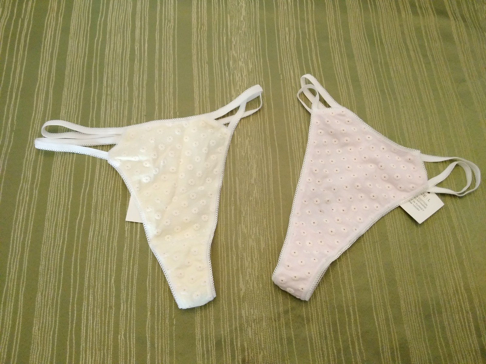 NWT Panties 2 PAIR THONGS Cotton Pink Yellow Size Large Popsi Double String