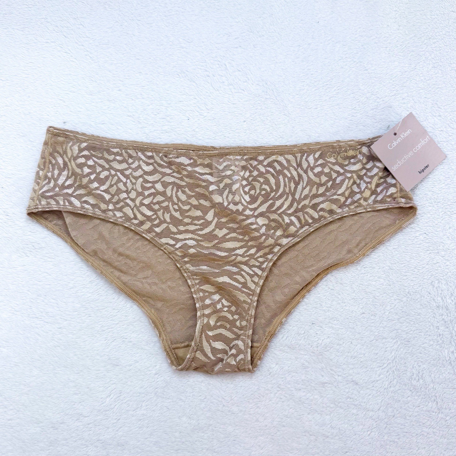 Calvin Klein Gold Print Women’s Panties Seductive Comfort Size S NWT Underwear