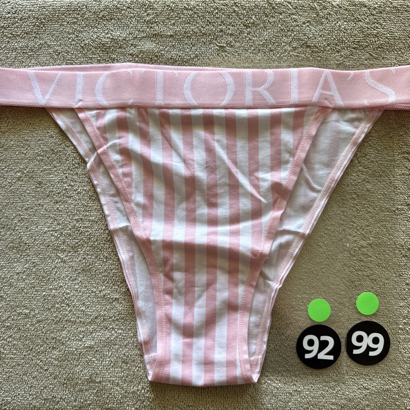 Victoria’s Secret Large Pink White Stripe French Cut Logo Brief Panties