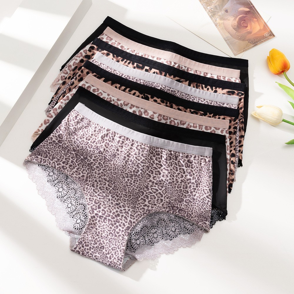 4 Pack Lace Leopard Print Boyshorts Sexy Breathable Animal Print Floral Panties