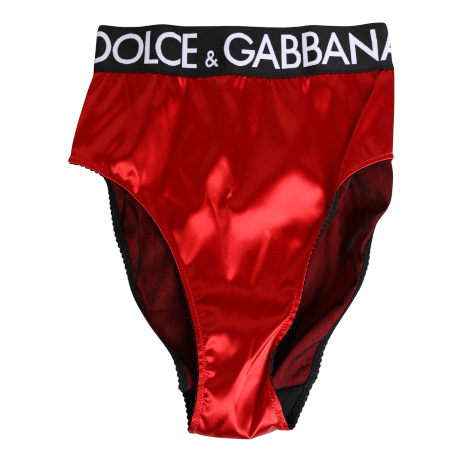 DOLCE & GABBANA Underwear Red Satin High-Waist Briefs Logo Women IT 2/US S $270