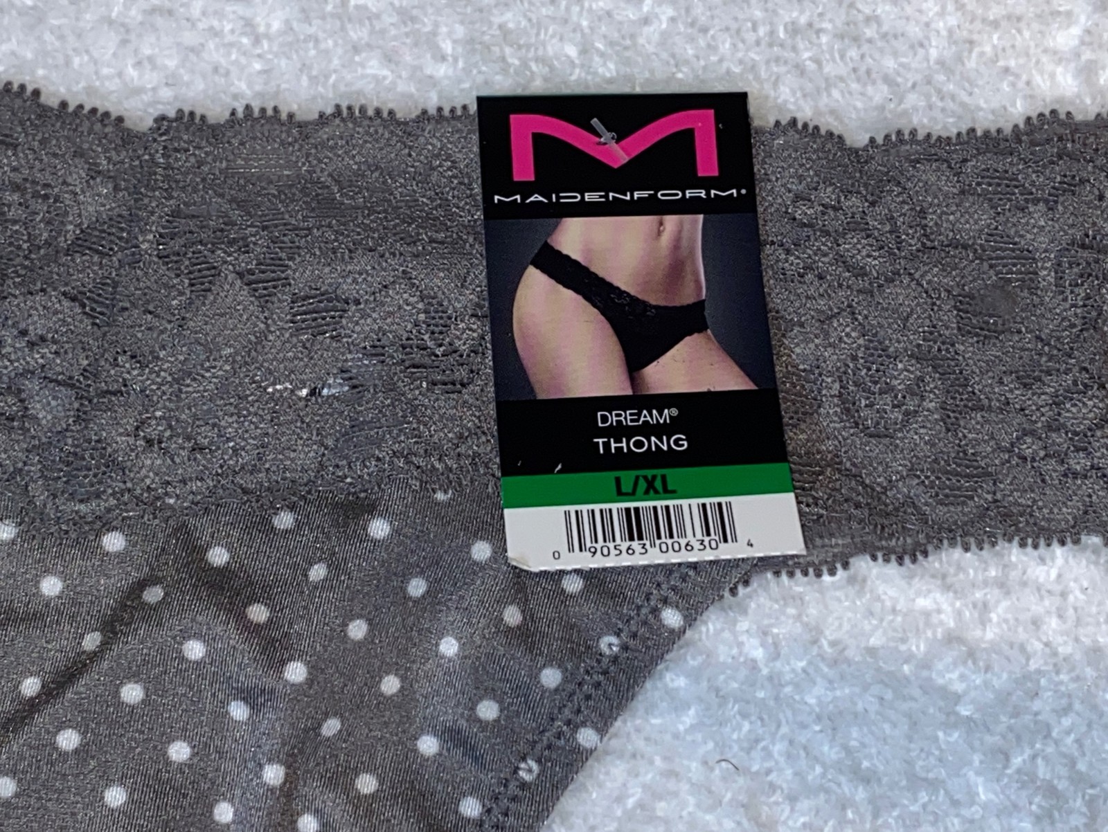 MAIDENFORM Comfort Dream Lace Dot Print Grey White Thong Panty Womens S / M L XL