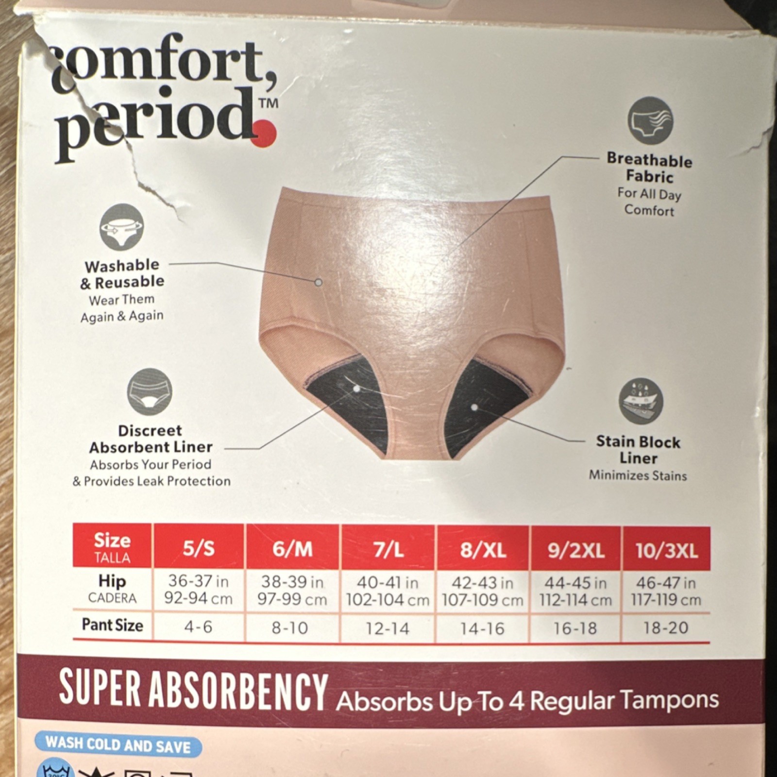 Hanes Comfort Period Brief Panties 3 8/XL Black Beige 3 Pack Women