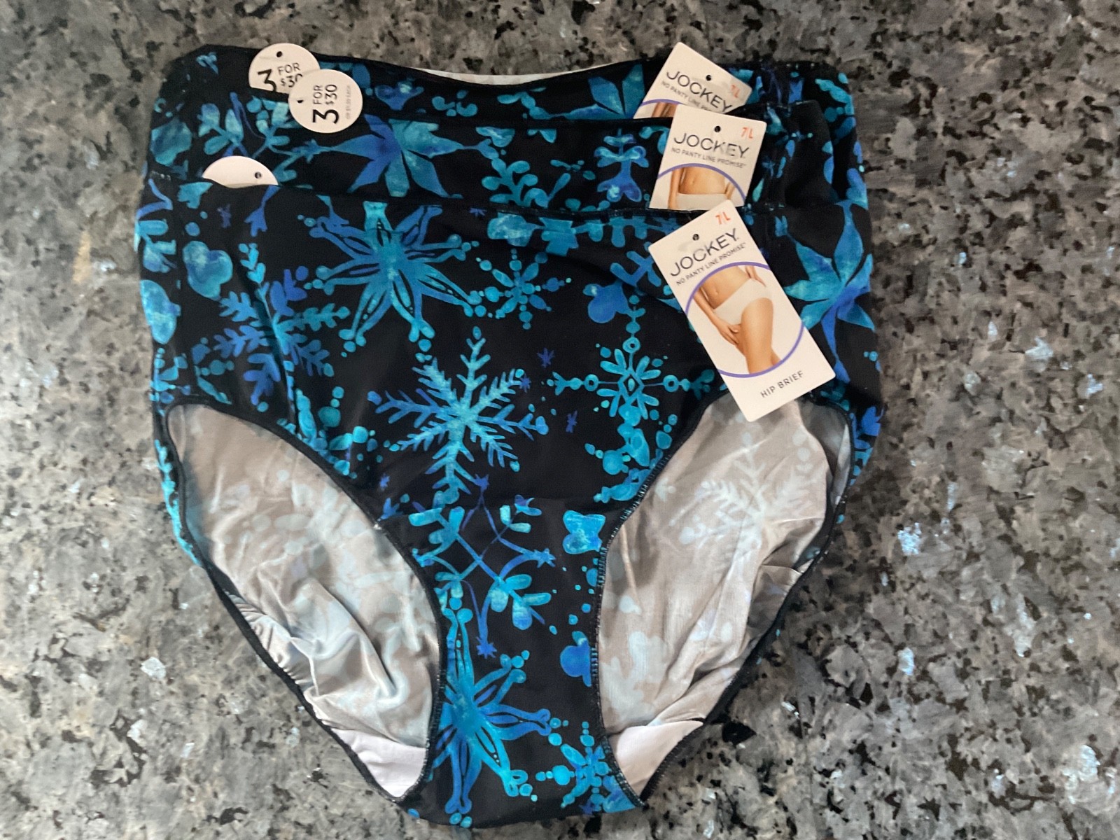 Jockey No Panty Line Promise Blue Snowflake Hip Brief -7-Set of 3- NWT