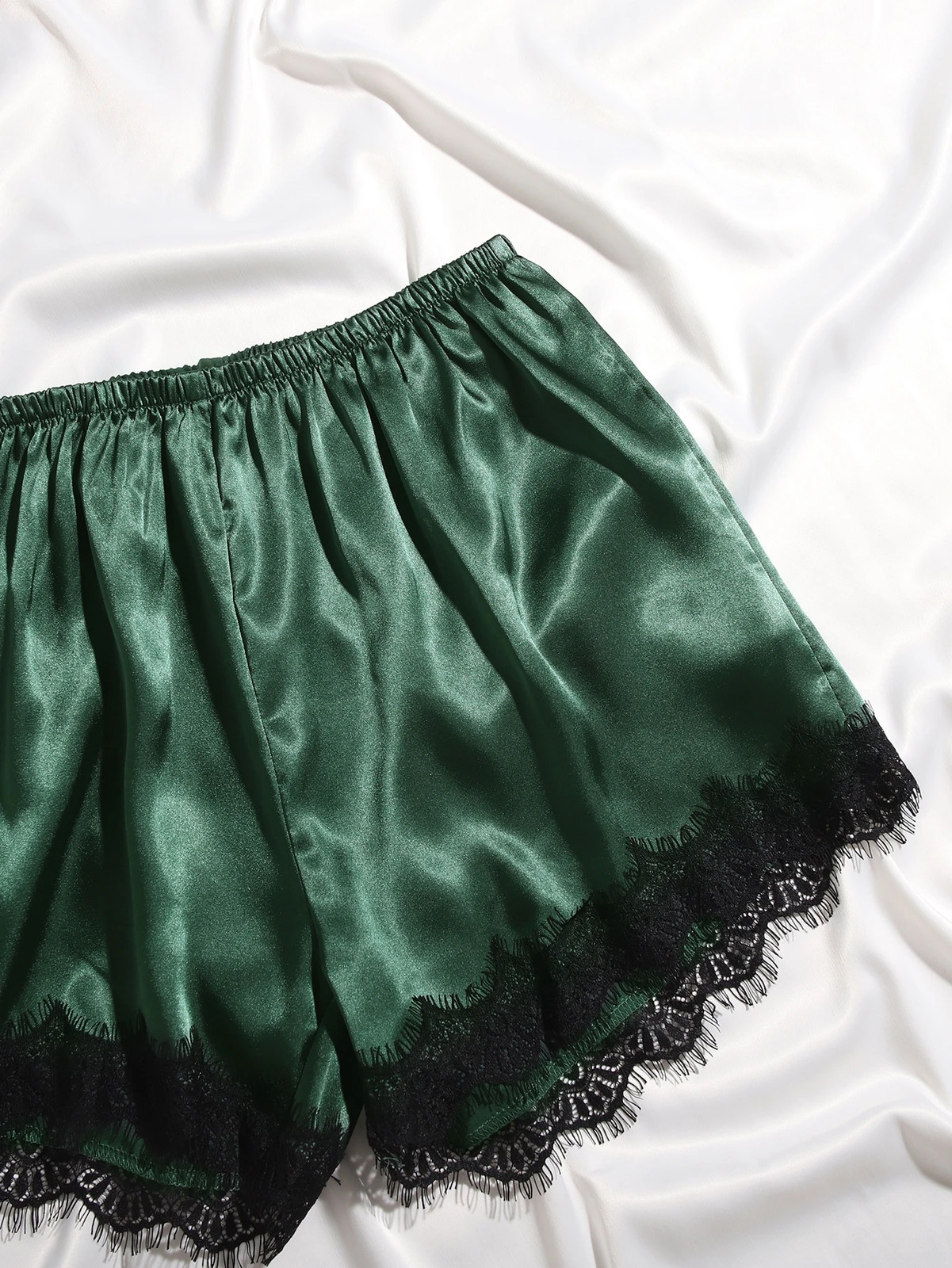 Elegant Satin Cami Top & Shorts Pyjama Set With Lace Edge Cheap24
