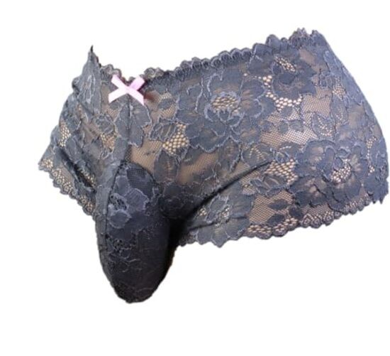 Men’s Lingerie Style Underwear – Soft Lace Pouch Briefs Medium Grey