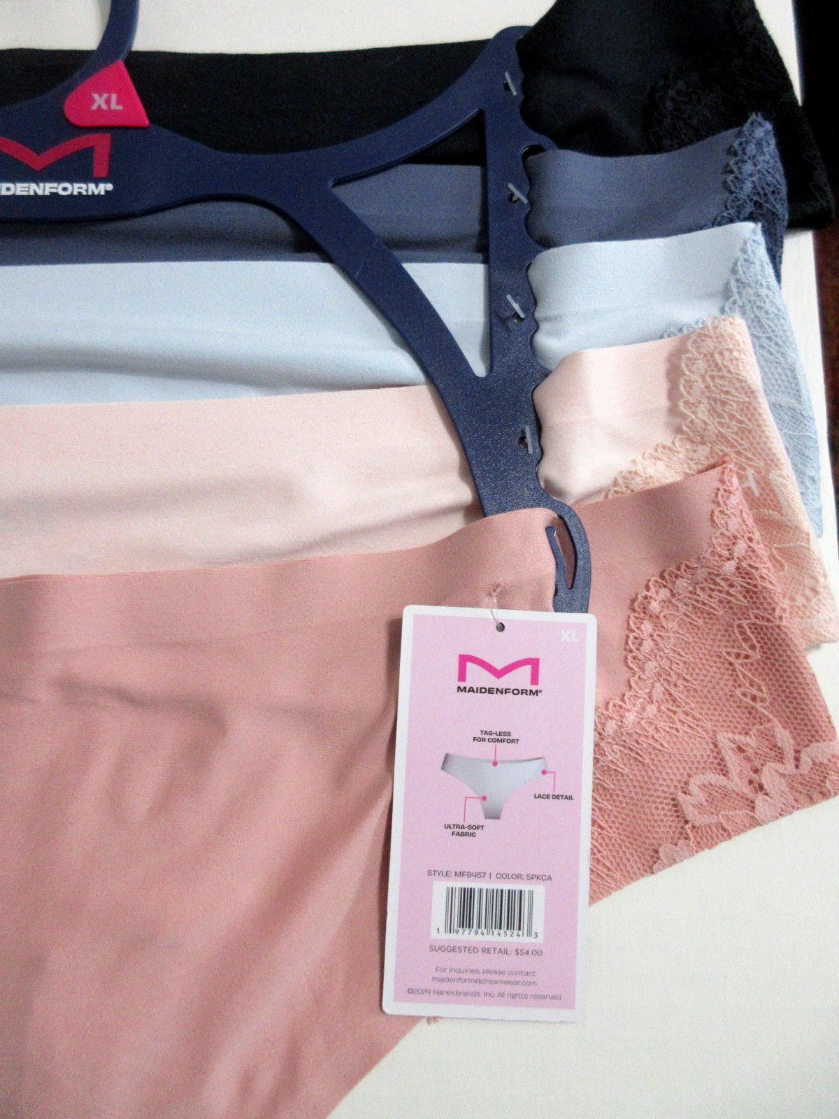 Maidenform ~ 5-Pair THONGS Soft Nylon panties MF9457 Lace Blue pink ~ XL $54