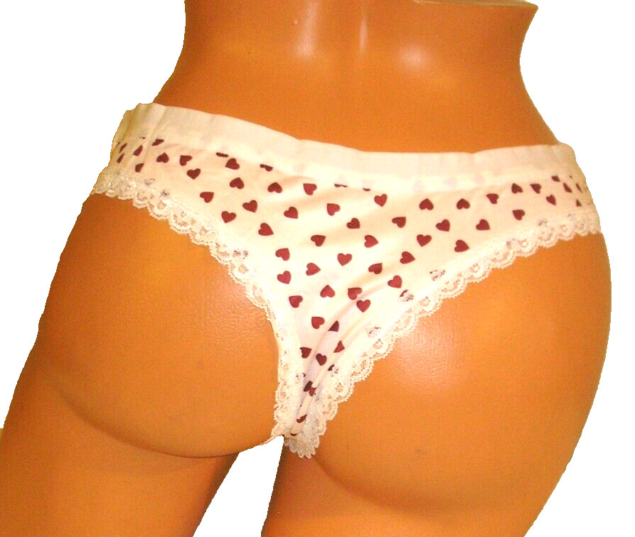 Heart Print Lace Trim Thong Panties Lingerie, XXL Adult Gift