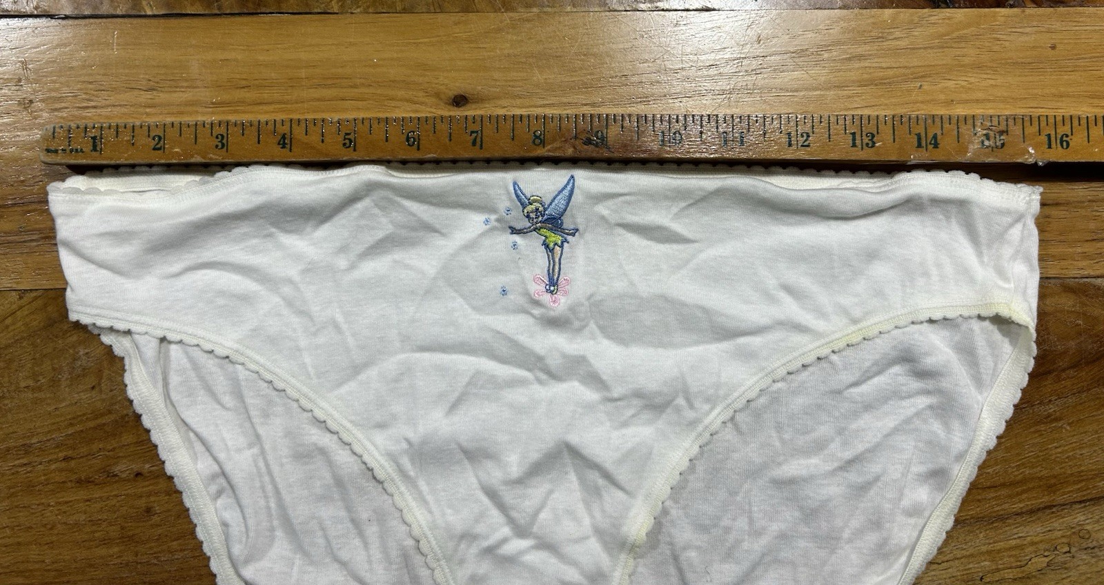 Vintage Disney Store Tinker Bell Embroidered Cotton XL Hi Cut Panties