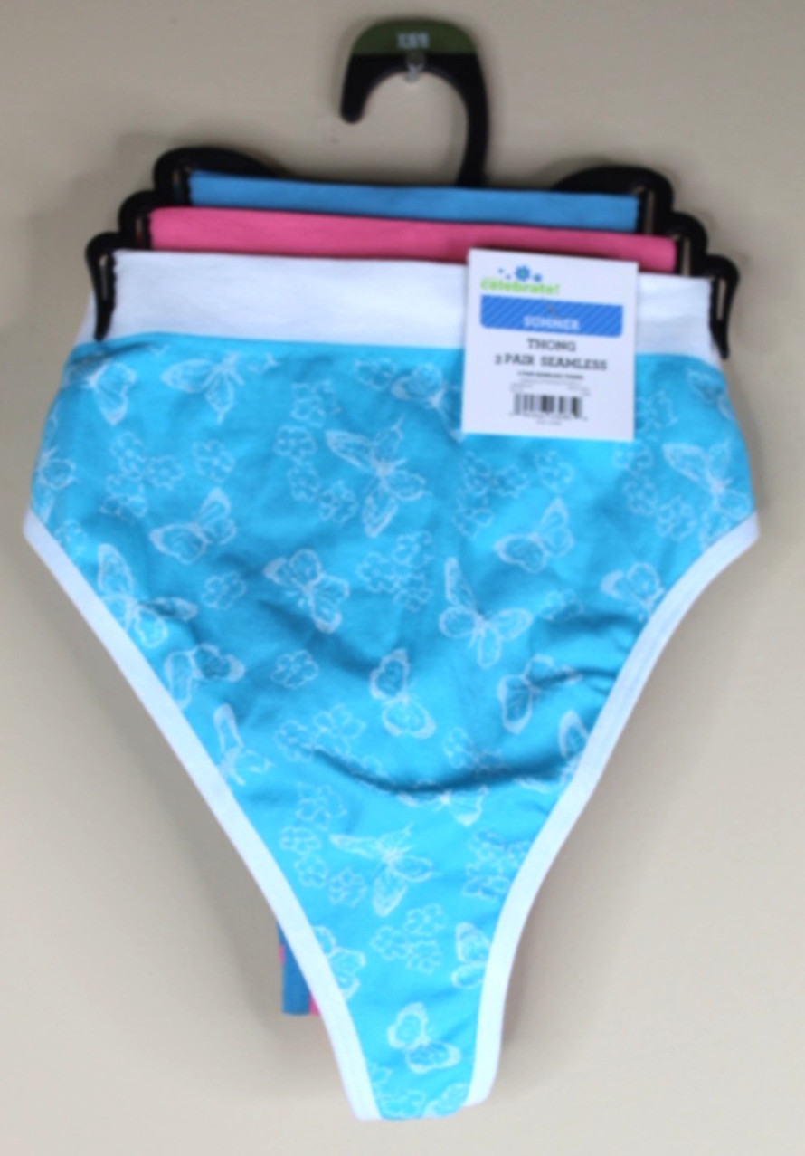 Womens 3 Pair Seamless Thong Panties Butterfly Floral Way to Celebrate XL