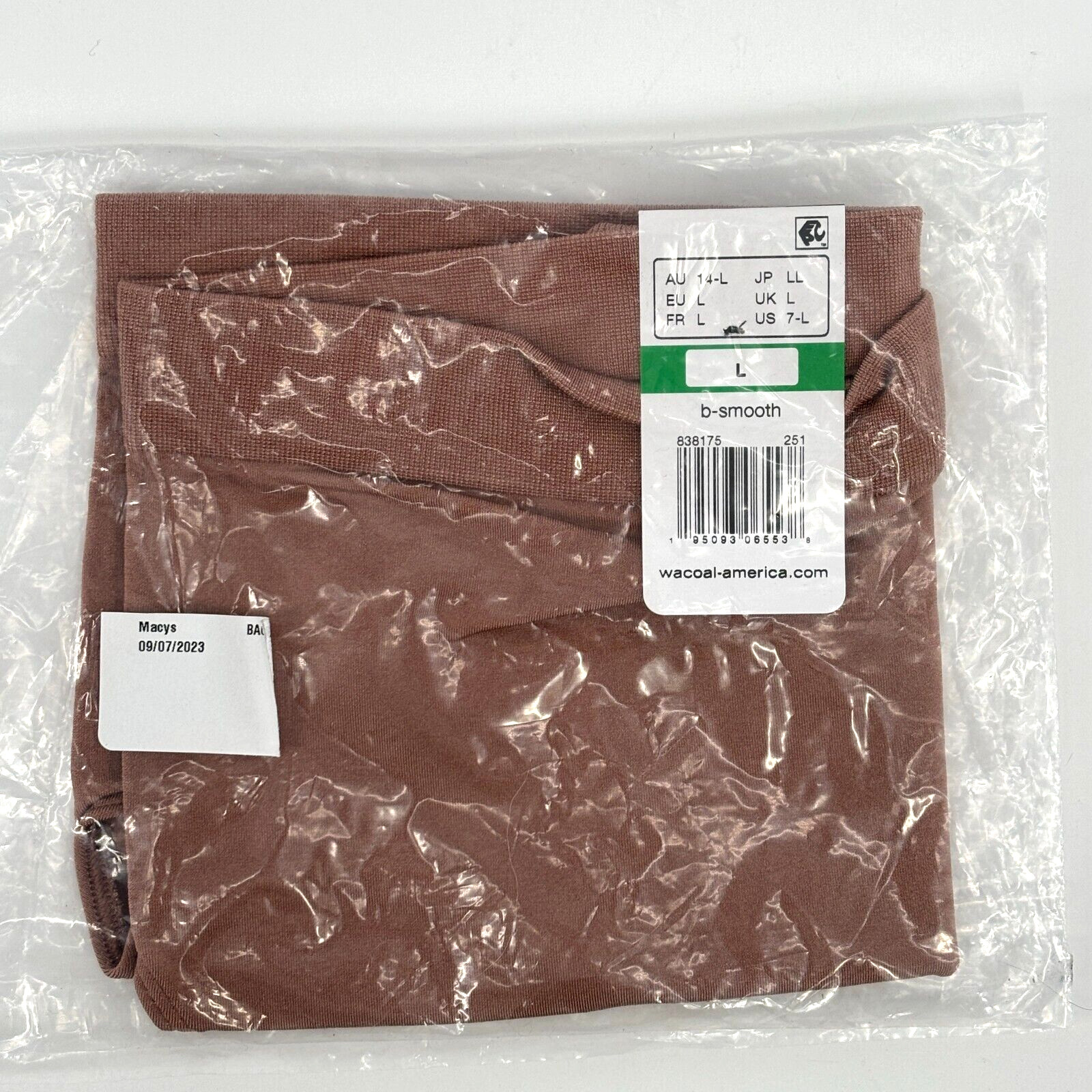 NWT Wacoal B-Smooth Brief Size Large 7 Seamless Underwear 838175 Deep Taupe