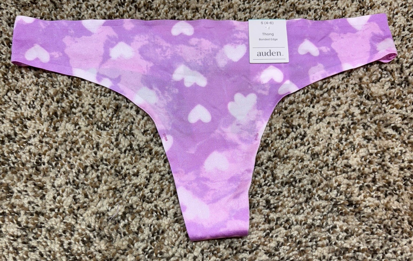 Auden “Light Mauve” Bonded Edge Thong w/ Hearts. Size: S (4-6).