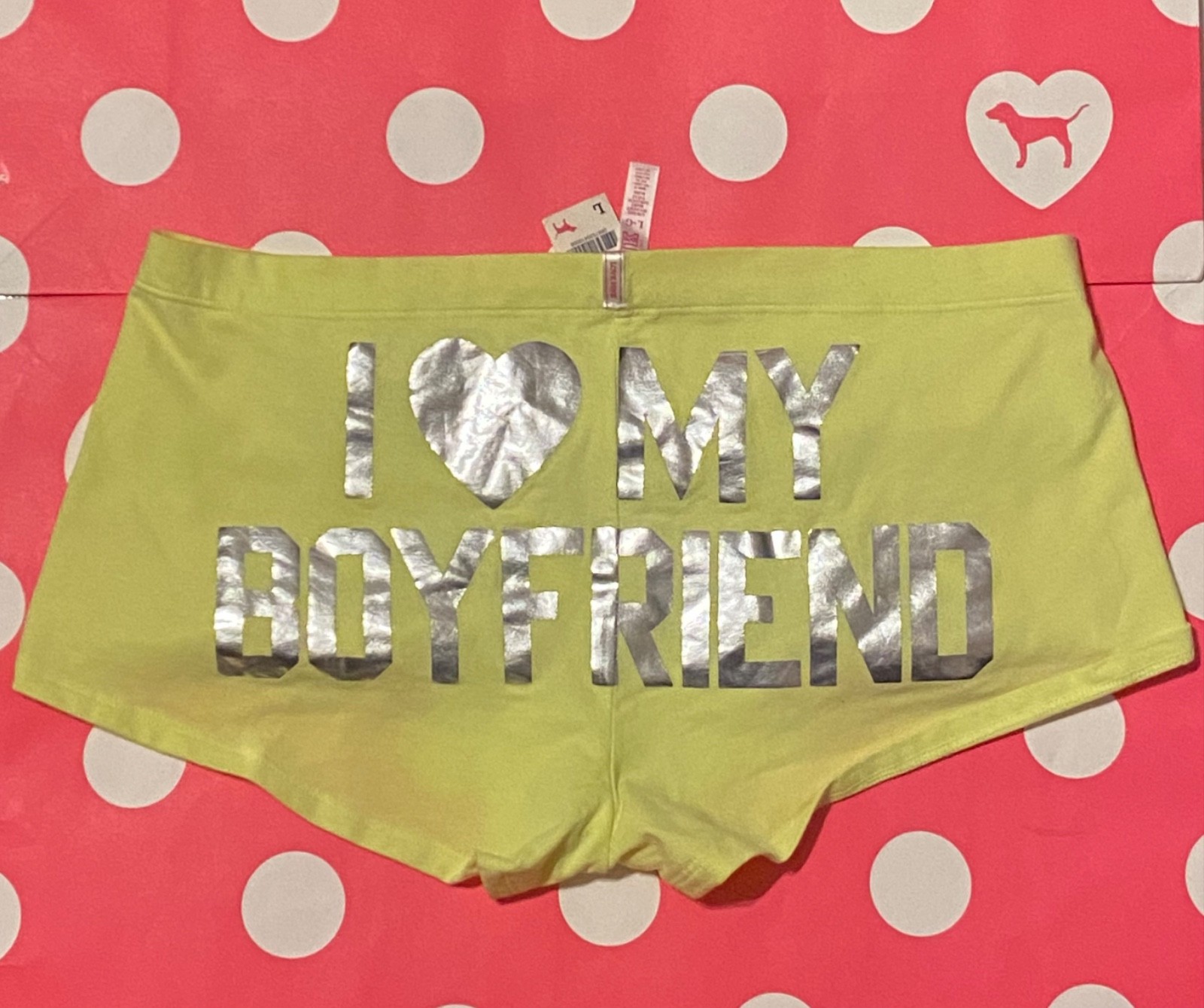 Victoria’s Secret PINK 2012 Y2K “I 🩶 My Boyfriend” LowRise Boyshort L Panty Vtg