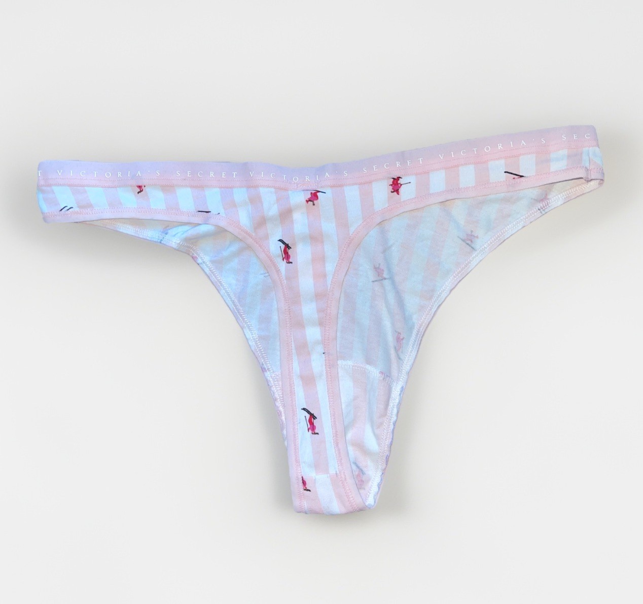 Victoria’s Secret Pink Logo Sky High Leg Thong Panty White Pink NWT Size Large